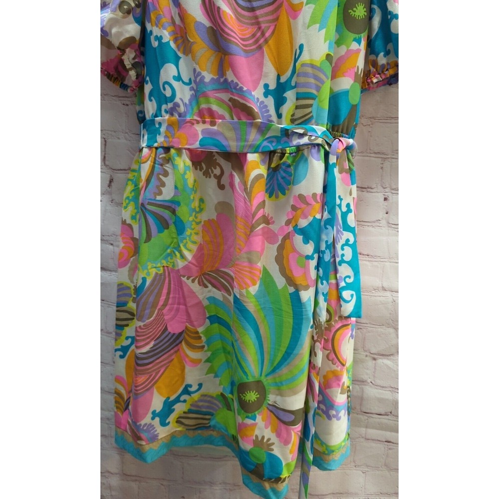 Trina Turk 10 womens silk floral dress lined short sleeve pink blue‎ green - Picture 2 of 12